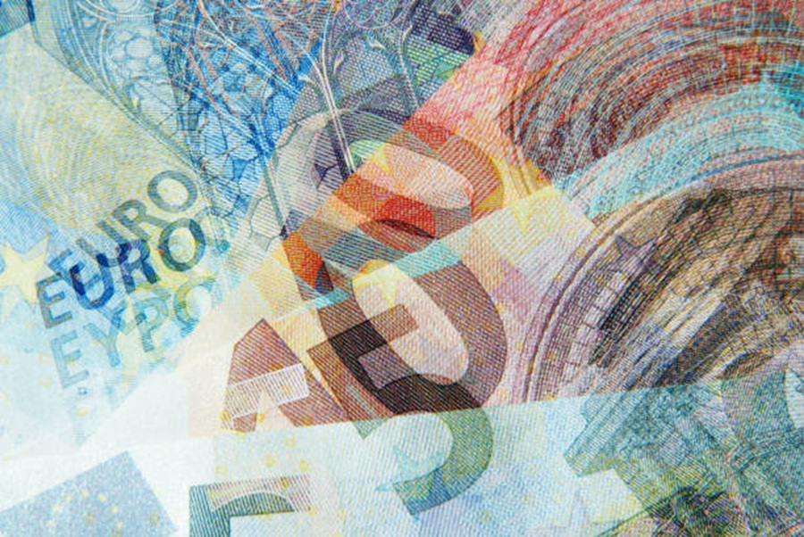 Abstract image using multiple exposures of Euro banknotes.